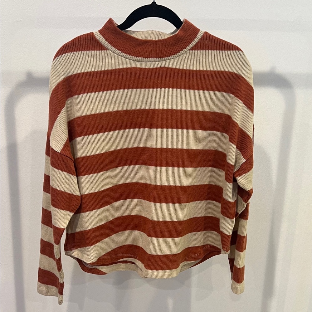 Striped Rust and Cream Mock Neck Sweater